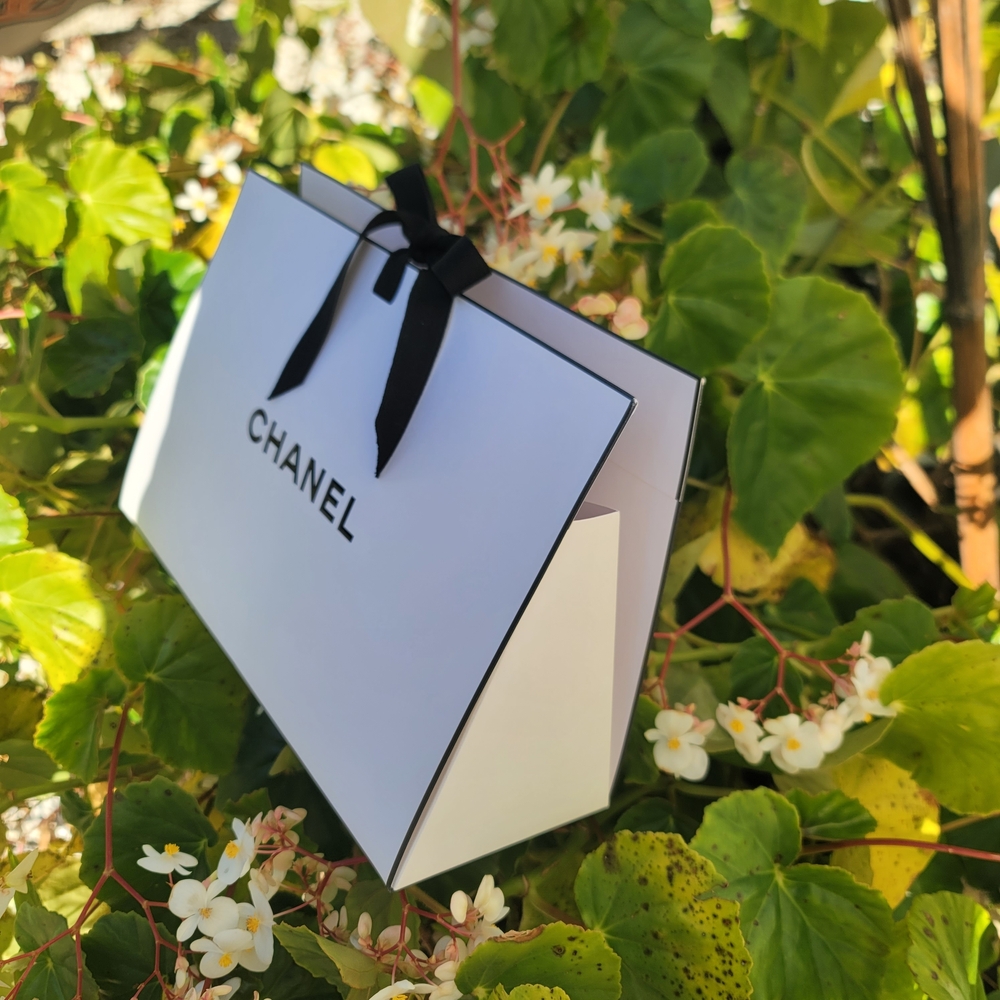 Chanel White Gift Bag with Black Autentic Logo L11" × Inside H 5 1/2" ×BottomW4"